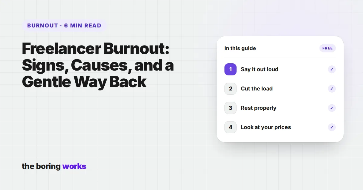 Cover of the guide: Freelancer Burnout: Signs, Causes, and a Gentle Way Back