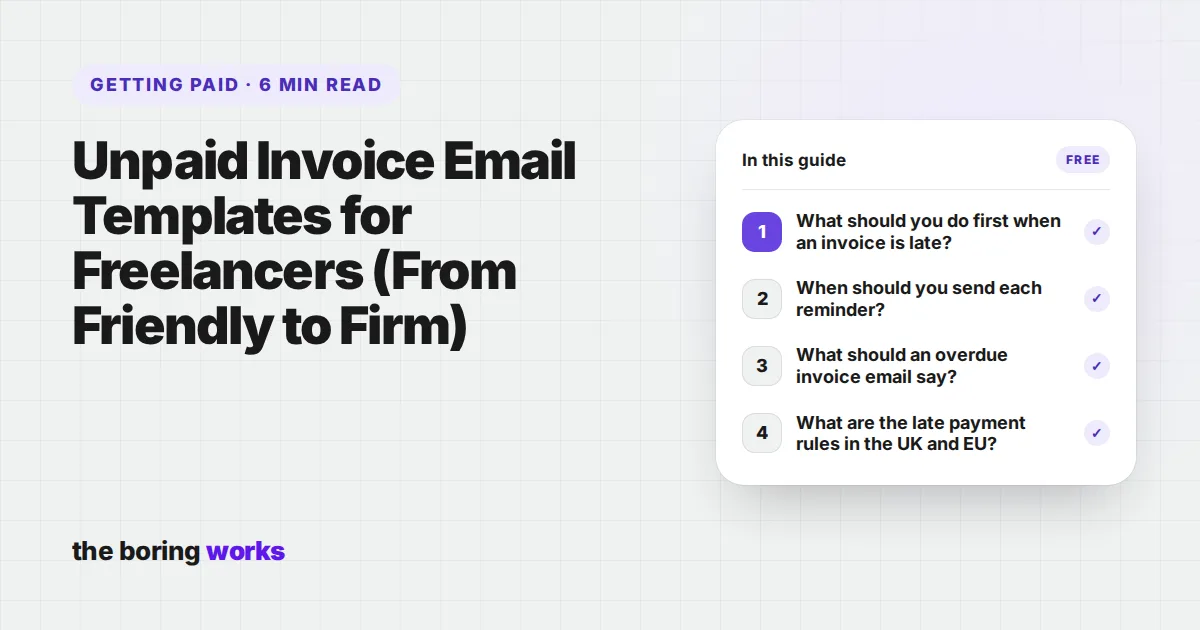 Cover of the guide: Unpaid Invoice Email Templates for Freelancers (From Friendly to Firm)